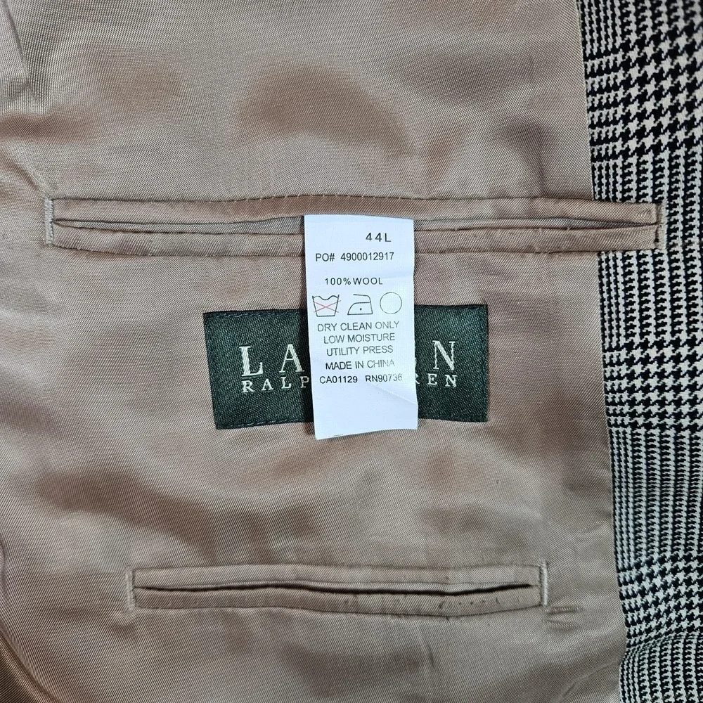 Lauren Ralph Lauren Blazer Men's 44L Glen Check‎ Plaid Wool Sport Coat Academia